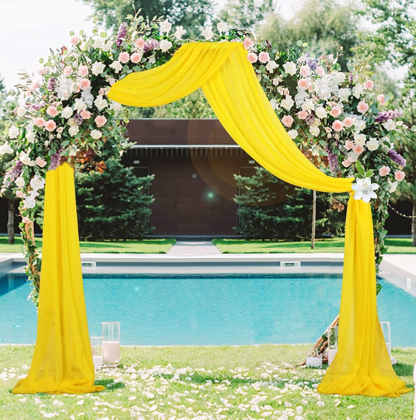 Wedding Arch Drapes 2 Panels 2.4ftx20ft Yellow Chiffon Fabric Drapery Wedding Arches for Ceremony Sheer Backdrop Curtains for Arbor Ceiling Wedding Decoration (2.4FTx20FTx2pcs, Yellow)