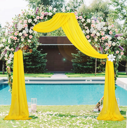 Wedding Arch Drapes 2 Panels 2.4ftx20ft Yellow Chiffon Fabric Drapery Wedding Arches for Ceremony Sheer Backdrop Curtains for Arbor Ceiling Wedding Decoration (2.4FTx20FTx2pcs, Yellow)
