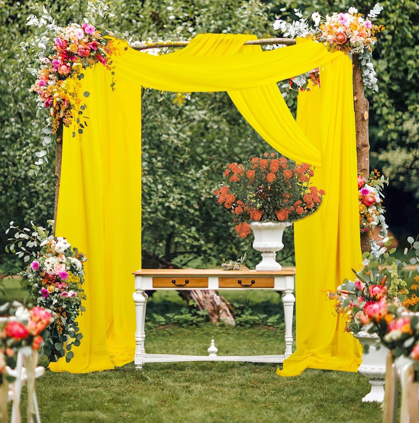 Wedding Arch Drapes 2 Panels 2.4ftx20ft Yellow Chiffon Fabric Drapery Wedding Arches for Ceremony Sheer Backdrop Curtains for Arbor Ceiling Wedding Decoration (2.4FTx20FTx2pcs, Yellow)