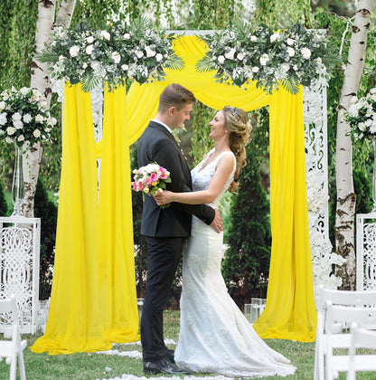 Wedding Arch Drapes 2 Panels 2.4ftx20ft Yellow Chiffon Fabric Drapery Wedding Arches for Ceremony Sheer Backdrop Curtains for Arbor Ceiling Wedding Decoration (2.4FTx20FTx2pcs, Yellow)