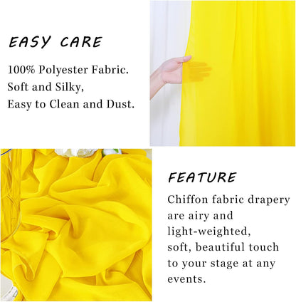 Wedding Arch Drapes 2 Panels 2.4ftx20ft Yellow Chiffon Fabric Drapery Wedding Arches for Ceremony Sheer Backdrop Curtains for Arbor Ceiling Wedding Decoration (2.4FTx20FTx2pcs, Yellow)
