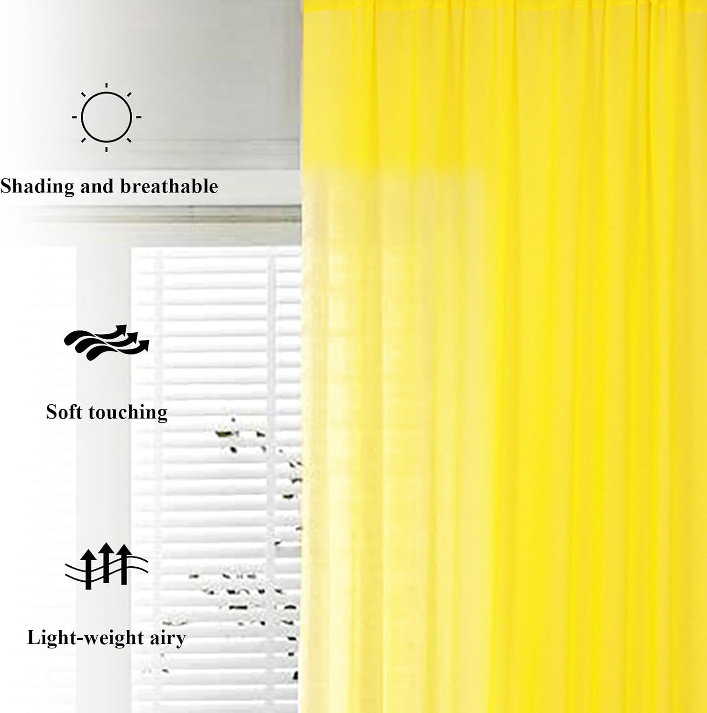 Wedding Arch Drapes 2 Panels 2.4ftx20ft Yellow Chiffon Fabric Drapery Wedding Arches for Ceremony Sheer Backdrop Curtains for Arbor Ceiling Wedding Decoration (2.4FTx20FTx2pcs, Yellow)