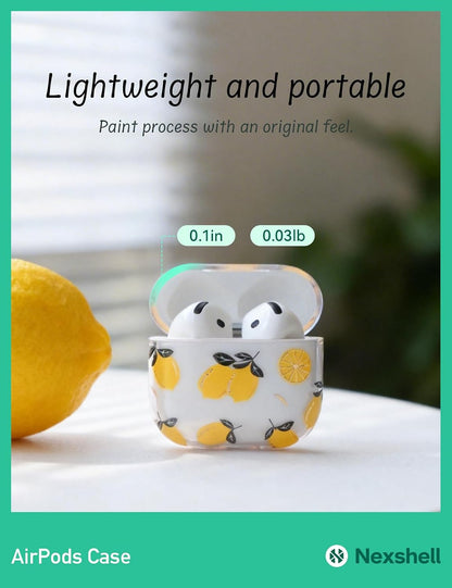 for AirPods Pro 2 Case Cute, Kawaii Clear Hard Plastic Lemon Cover | with Cleaning Kit, Fruit Print Hard PC, Front LED Visible Shockproof Anti-Fall Full Protection, for Women Girls