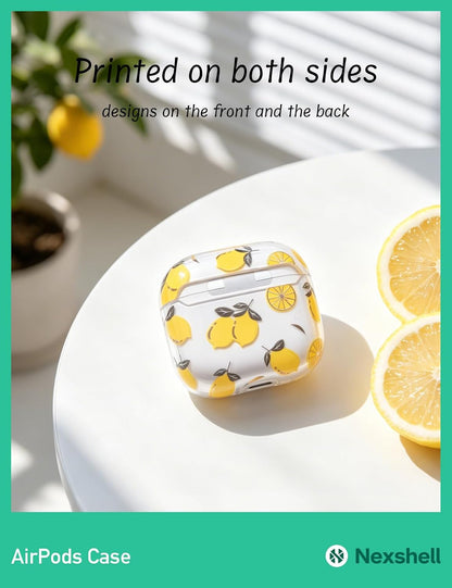 for AirPods Pro 2 Case Cute, Kawaii Clear Hard Plastic Lemon Cover | with Cleaning Kit, Fruit Print Hard PC, Front LED Visible Shockproof Anti-Fall Full Protection, for Women Girls