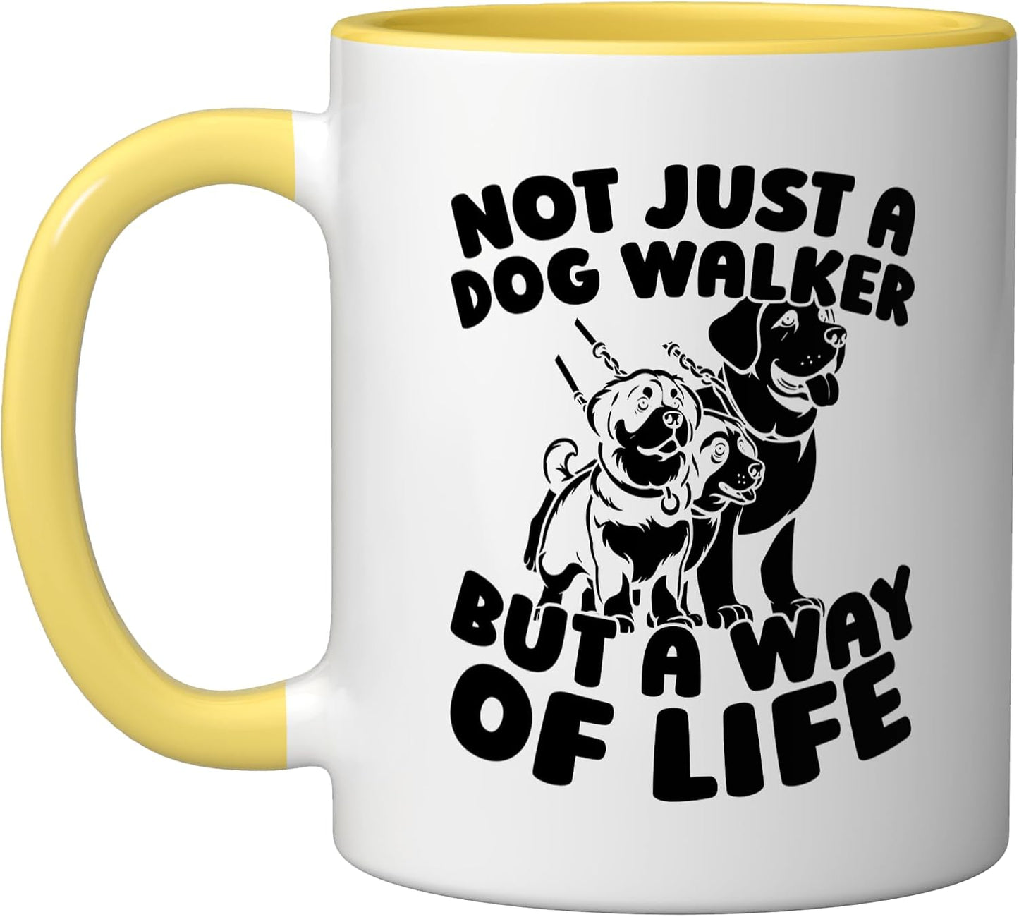 Pet Care Exercise - Walking Dog Walker Ceramic Mug, Yellow/White