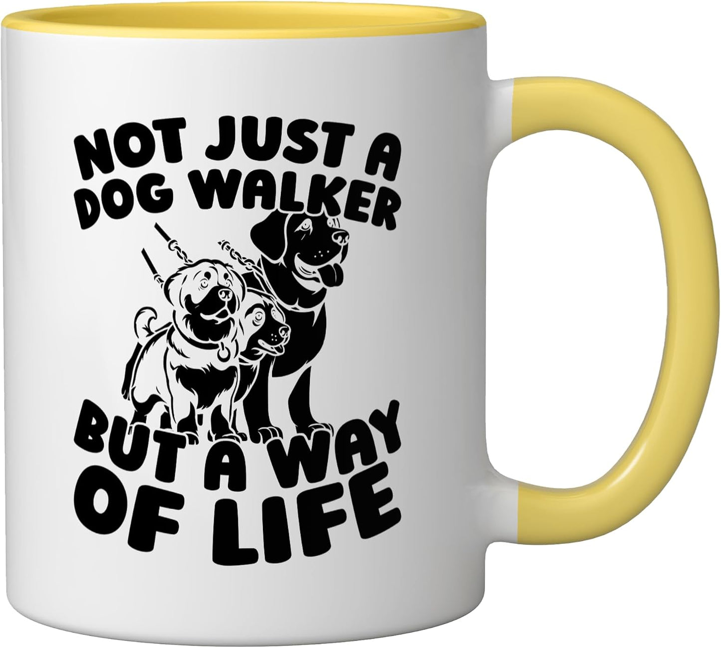 Pet Care Exercise - Walking Dog Walker Ceramic Mug, Yellow/White