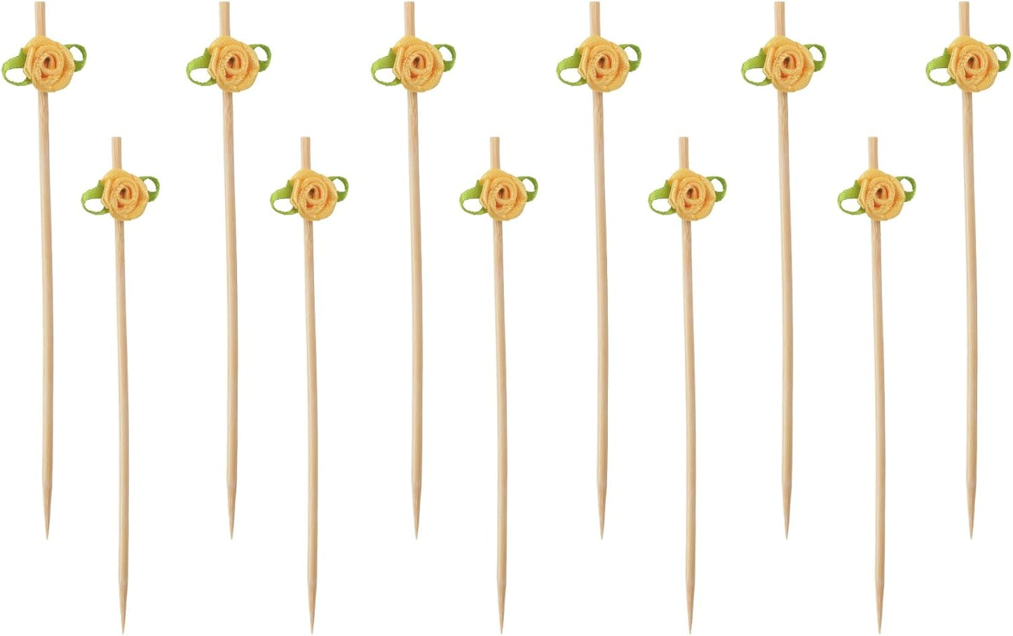 Rose Cocktail Picks, 120PCS Yellow Bamboo Toothpicks for Drinks, Decorative Toothpicks for Cocktails,Bamboo Picks for Appetizers, Flower Bar Supplies