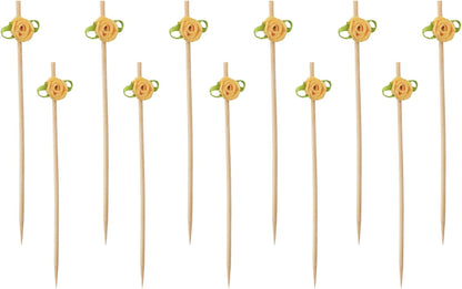 Rose Cocktail Picks, 120PCS Yellow Bamboo Toothpicks for Drinks, Decorative Toothpicks for Cocktails,Bamboo Picks for Appetizers, Flower Bar Supplies