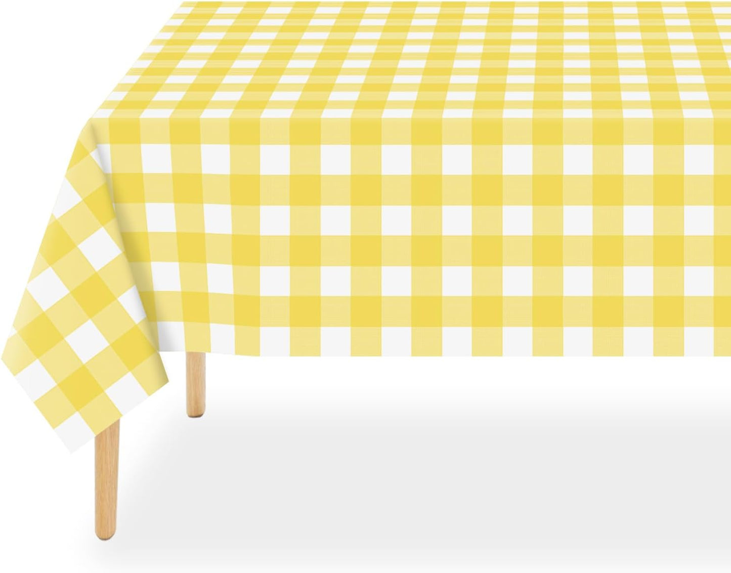 Yellow Gingham Tablecloth Disposable 2 Pack, 54 x 108 Inch Yellow and White Checkered Table Cloth for Easter Decorations, Birthday Party Supplies, Rectangle, Plastic Table Cover