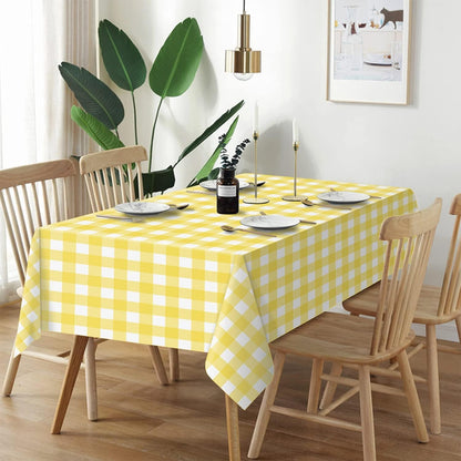 Yellow Gingham Tablecloth Disposable 2 Pack, 54 x 108 Inch Yellow and White Checkered Table Cloth for Easter Decorations, Birthday Party Supplies, Rectangle, Plastic Table Cover