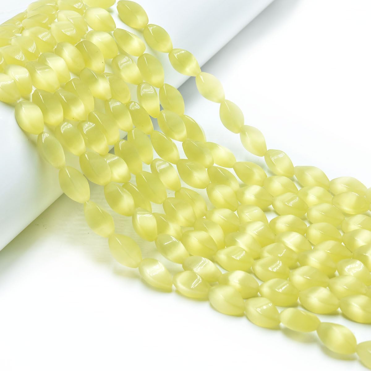 22pcs 8x16mm Yellow Cat's Eye Twisted Oval Stone Loose Gemstone Beads Semi-Precious Craft Supplies for DIY Jewelry Making