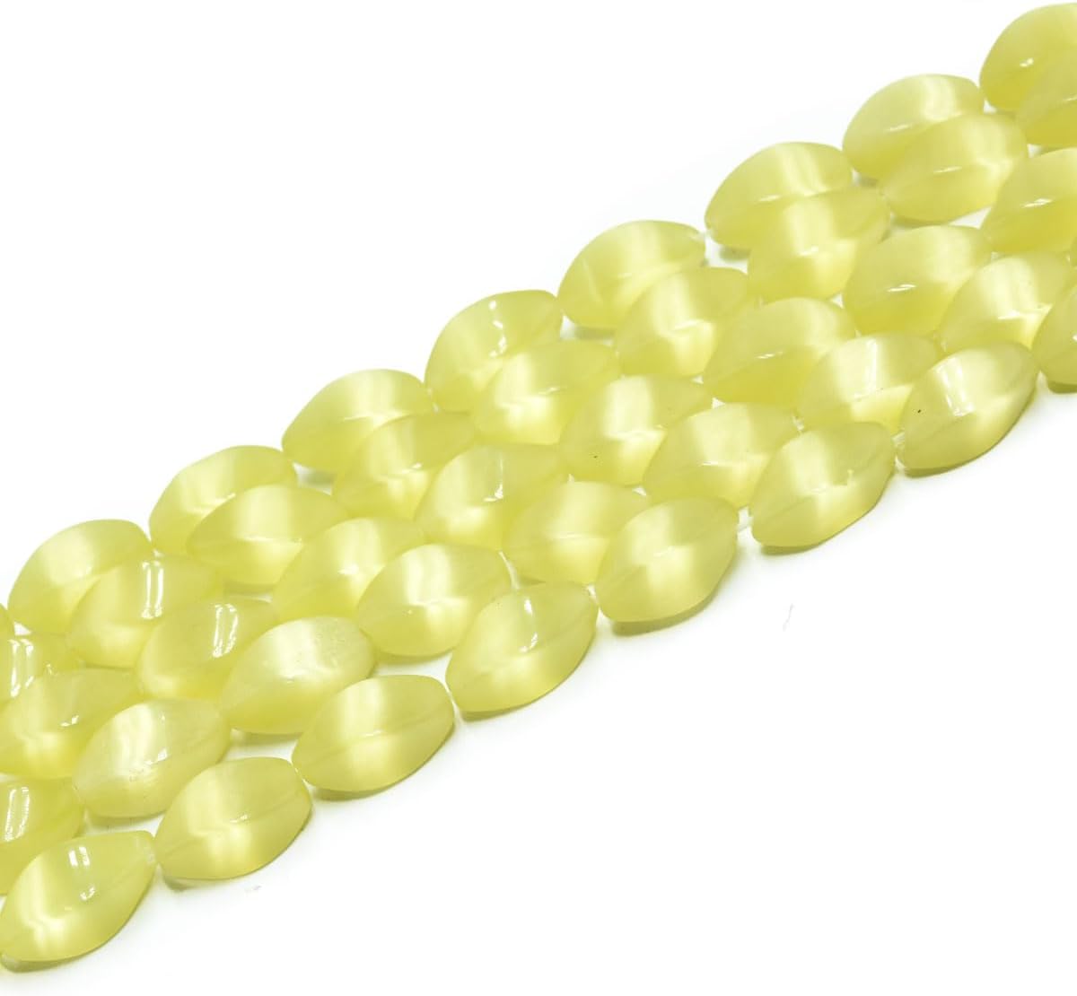 22pcs 8x16mm Yellow Cat's Eye Twisted Oval Stone Loose Gemstone Beads Semi-Precious Craft Supplies for DIY Jewelry Making