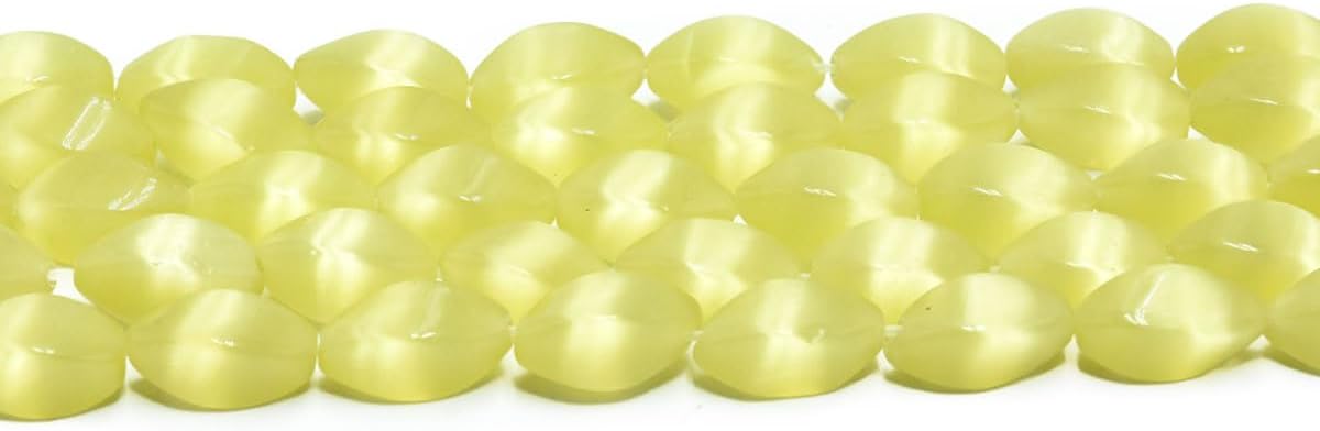 22pcs 8x16mm Yellow Cat's Eye Twisted Oval Stone Loose Gemstone Beads Semi-Precious Craft Supplies for DIY Jewelry Making