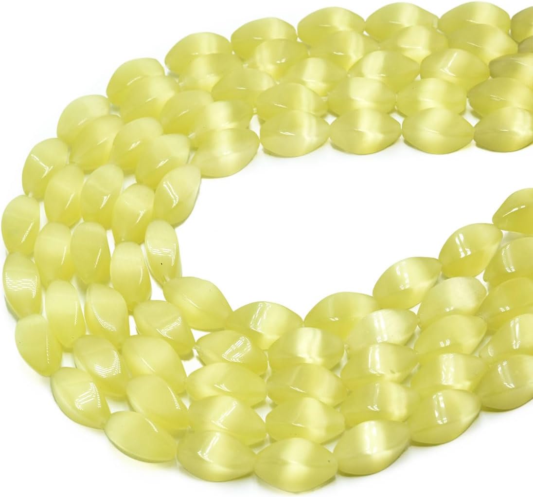 22pcs 8x16mm Yellow Cat's Eye Twisted Oval Stone Loose Gemstone Beads Semi-Precious Craft Supplies for DIY Jewelry Making