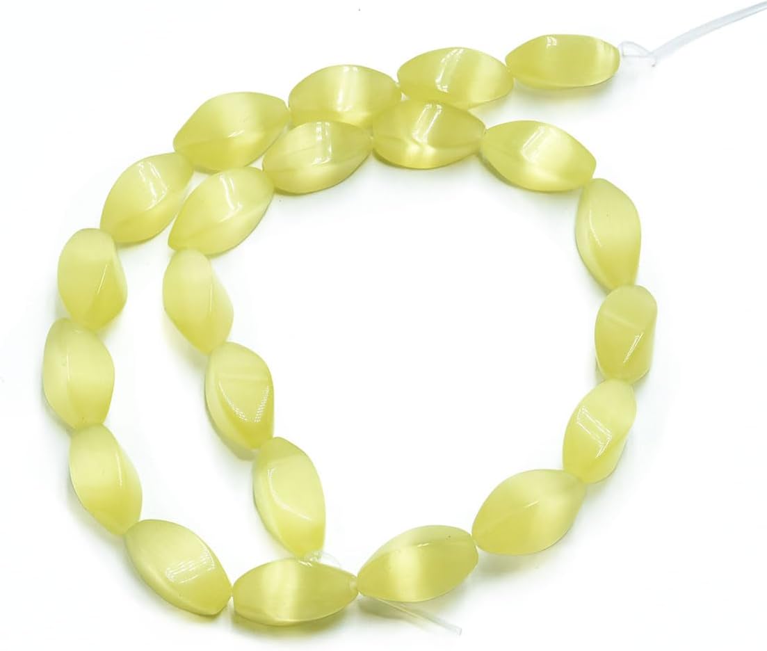 22pcs 8x16mm Yellow Cat's Eye Twisted Oval Stone Loose Gemstone Beads Semi-Precious Craft Supplies for DIY Jewelry Making