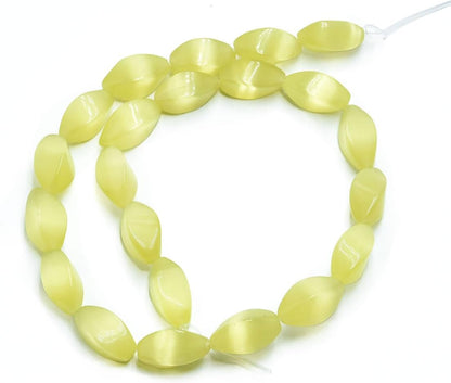 22pcs 8x16mm Yellow Cat's Eye Twisted Oval Stone Loose Gemstone Beads Semi-Precious Craft Supplies for DIY Jewelry Making