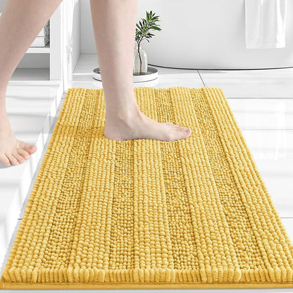 Grandaily Chenille Striped Bathroom Rugs 24x16, Extra Thick and Absorbent Bath Mats, Non-Slip Soft Plush Shaggy Shower Carpet, Machine Wash Dry, Bath Rug for Bathroom, (Small, Yellow)