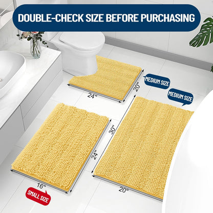 Grandaily Chenille Striped Bathroom Rugs 24x16, Extra Thick and Absorbent Bath Mats, Non-Slip Soft Plush Shaggy Shower Carpet, Machine Wash Dry, Bath Rug for Bathroom, (Small, Yellow)