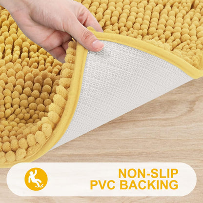 Grandaily Chenille Striped Bathroom Rugs 24x16, Extra Thick and Absorbent Bath Mats, Non-Slip Soft Plush Shaggy Shower Carpet, Machine Wash Dry, Bath Rug for Bathroom, (Small, Yellow)
