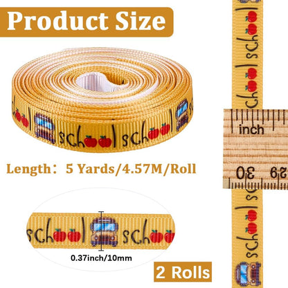 10 Yards 3/8 Inch Back to School Ribbons Grosgrain Ribbons Yellow Bus Thin Term Begins Cute Cars Teacher Striped Trims for DIY Crafts Bow Sewing Gift Wrapping Birthday Party Decoration