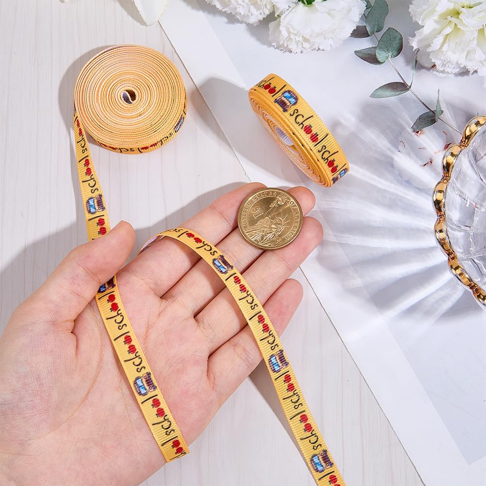 10 Yards 3/8 Inch Back to School Ribbons Grosgrain Ribbons Yellow Bus Thin Term Begins Cute Cars Teacher Striped Trims for DIY Crafts Bow Sewing Gift Wrapping Birthday Party Decoration
