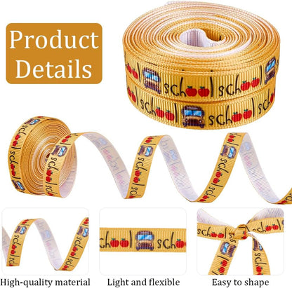 10 Yards 3/8 Inch Back to School Ribbons Grosgrain Ribbons Yellow Bus Thin Term Begins Cute Cars Teacher Striped Trims for DIY Crafts Bow Sewing Gift Wrapping Birthday Party Decoration