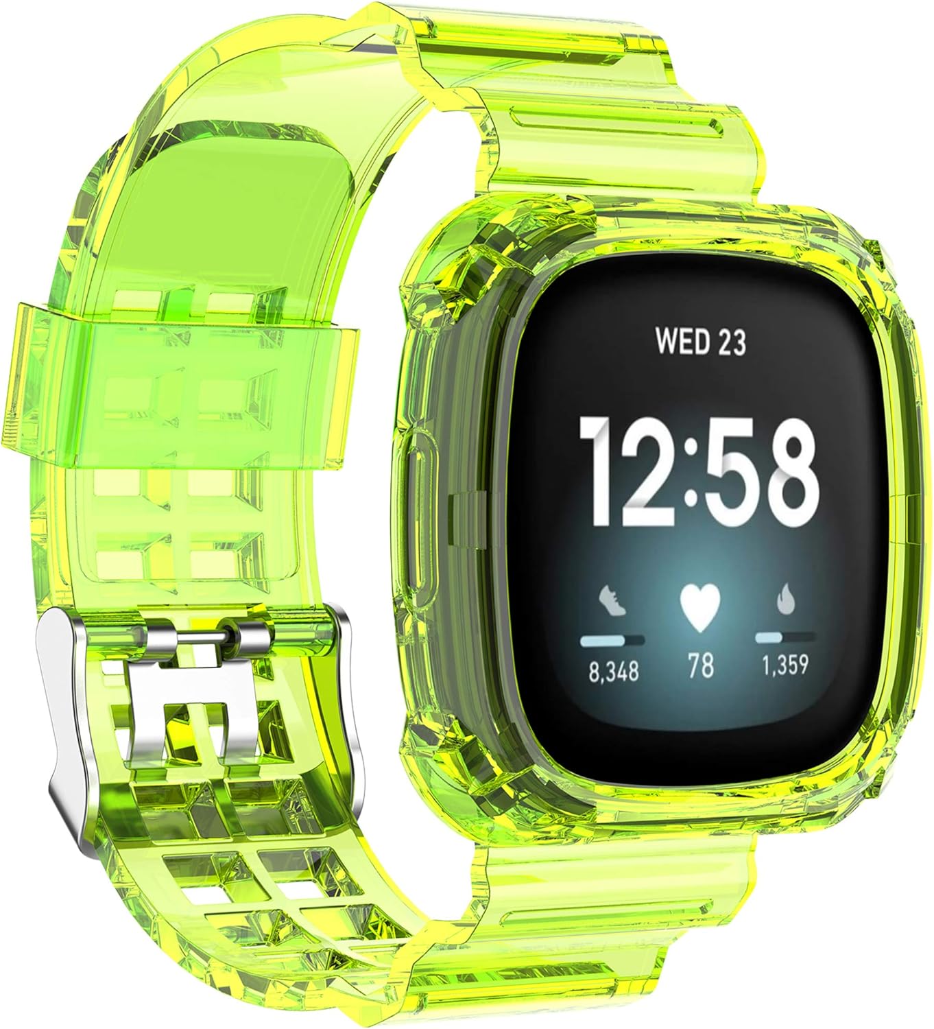 Compatible with Fitbit Versa 3/ Fitbit Sense Bands with Case, Clear Bumper Protective Case Replacement Wristbands Band Bracelet Accessories Straps for Fitbit Sense/Versa 3 Smartwatch (Yellow)
