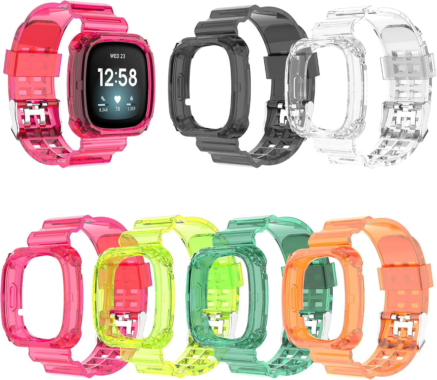 Compatible with Fitbit Versa 3/ Fitbit Sense Bands with Case, Clear Bumper Protective Case Replacement Wristbands Band Bracelet Accessories Straps for Fitbit Sense/Versa 3 Smartwatch (Yellow)