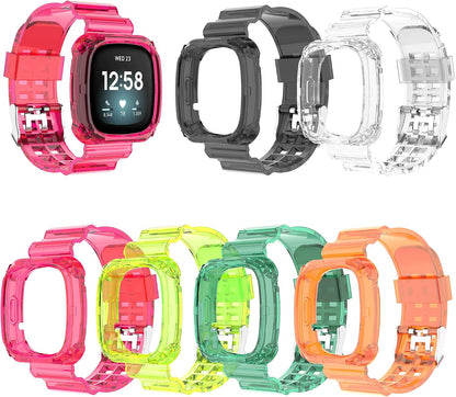 Compatible with Fitbit Versa 3/ Fitbit Sense Bands with Case, Clear Bumper Protective Case Replacement Wristbands Band Bracelet Accessories Straps for Fitbit Sense/Versa 3 Smartwatch (Yellow)