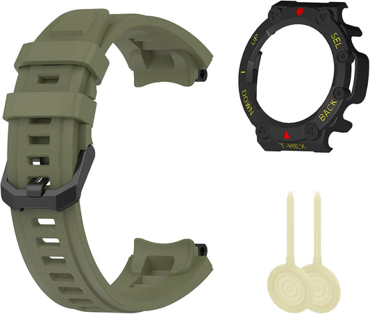 Band with Case for Amazfit T-Rex 2 Watch, Hard PC Protective Bumper Cover Replacement Silicone Watch Strap for Amazfit T Rex 2 Smartwatch Accessory