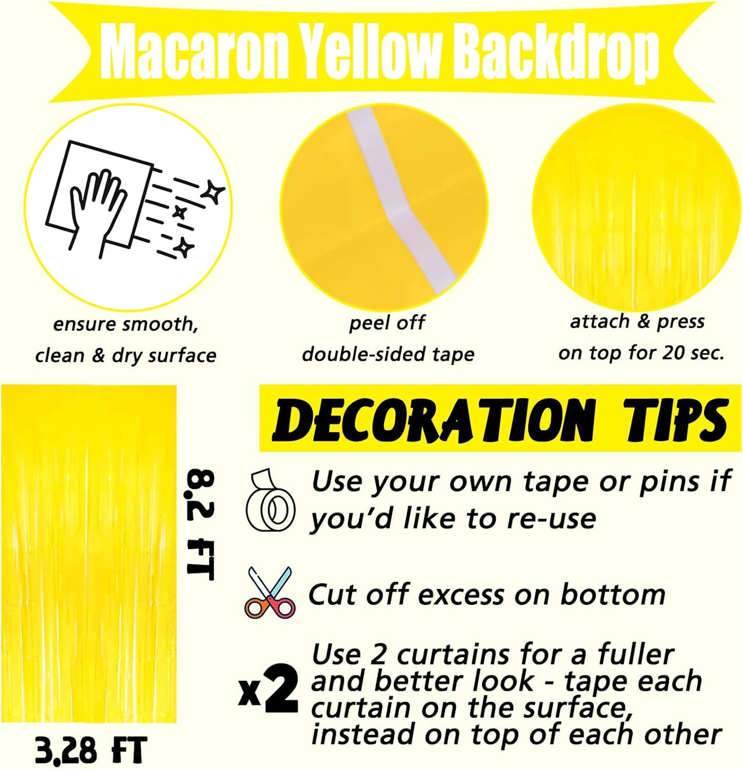4 Pack Yellow Fringe Curtain Backdrop, 3.2Ft x 8.2Ft Metallic Tinsel Foil Fringe Streamers Background for Photo Booth Birthday Wedding Baby Shower Carnival Easter Mother’s Day Party Decorations