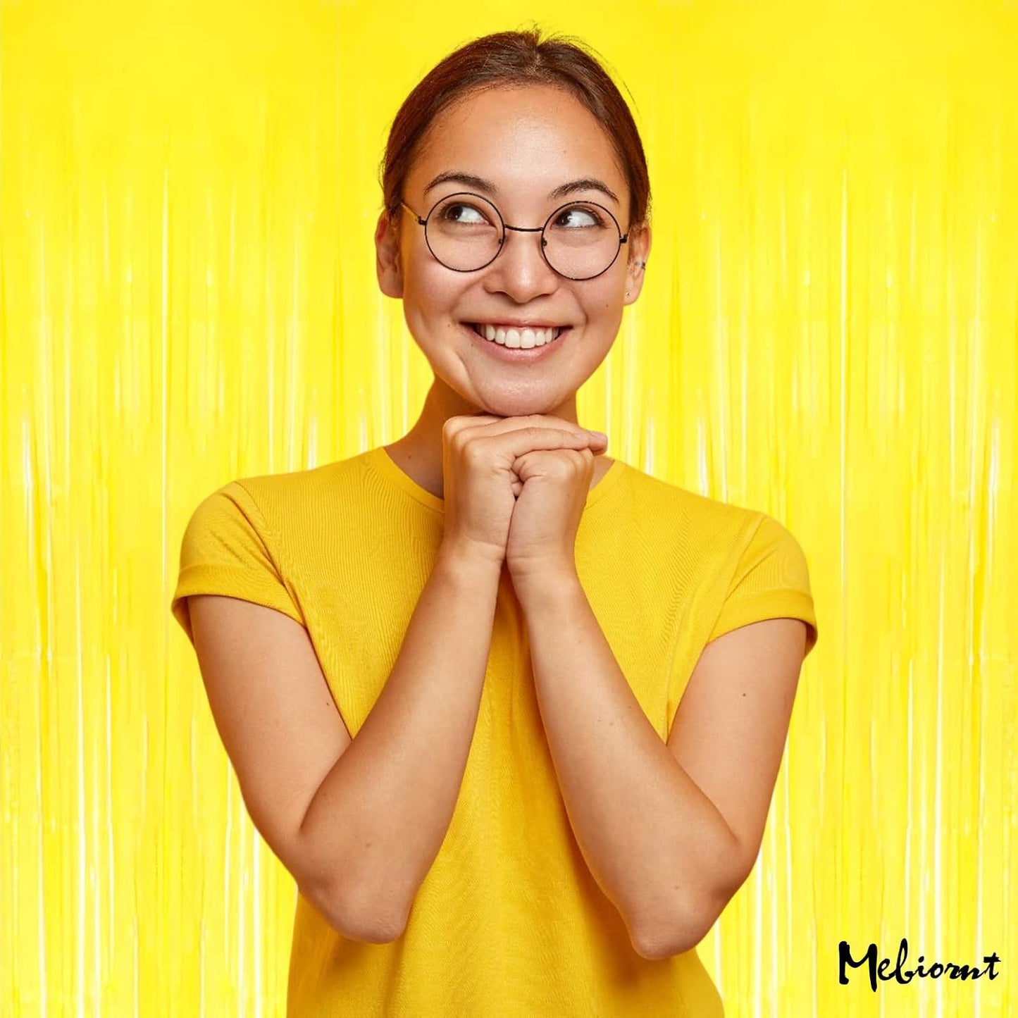 4 Pack Yellow Fringe Curtain Backdrop, 3.2Ft x 8.2Ft Metallic Tinsel Foil Fringe Streamers Background for Photo Booth Birthday Wedding Baby Shower Carnival Easter Mother’s Day Party Decorations