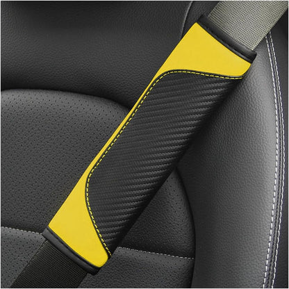 2PCS Carbon Fiber Car Seat Belt Cover, Breathable Leather, Yellow | Seatbelt Shoulder Strap Covers, Breathable Leather Soft Harness Pad, Protect Your Neck and Shoulder, Universal Fit
