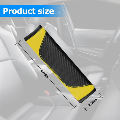 2PCS Carbon Fiber Car Seat Belt Cover, Breathable Leather, Yellow | Seatbelt Shoulder Strap Covers, Breathable Leather Soft Harness Pad, Protect Your Neck and Shoulder, Universal Fit