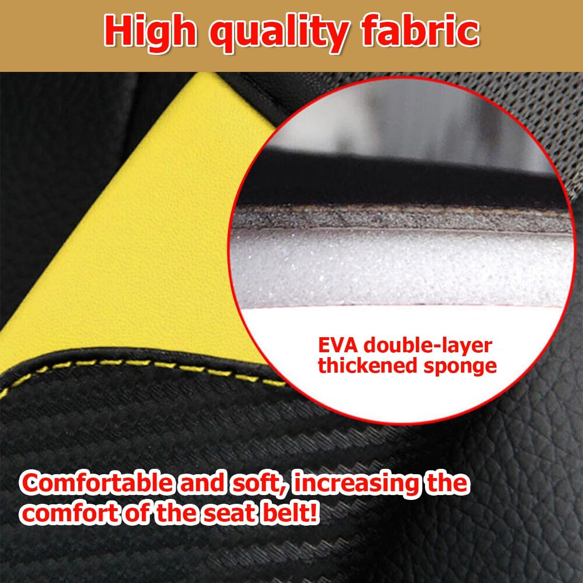 2PCS Carbon Fiber Car Seat Belt Cover, Breathable Leather, Yellow | Seatbelt Shoulder Strap Covers, Breathable Leather Soft Harness Pad, Protect Your Neck and Shoulder, Universal Fit