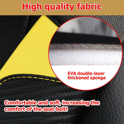 2PCS Carbon Fiber Car Seat Belt Cover, Breathable Leather, Yellow | Seatbelt Shoulder Strap Covers, Breathable Leather Soft Harness Pad, Protect Your Neck and Shoulder, Universal Fit