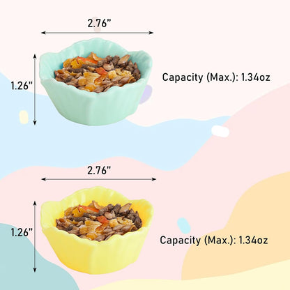 2 Pack Ceramic Guinea Pig Food Bowl Cute Flower Hamster Cage Accessories for Chinchilla Hedgehog Yellow and Green Small Animal Water Dish