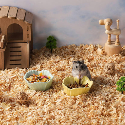 2 Pack Ceramic Guinea Pig Food Bowl Cute Flower Hamster Cage Accessories for Chinchilla Hedgehog Yellow and Green Small Animal Water Dish