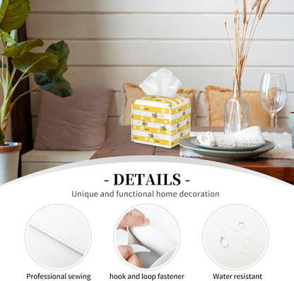 Cute Bees and Daisy Flowers Tissue Box Cover Square,Yellow Bee Daisies Love Tissue Box Holder Waterproof Leather Facial Paper Organizer Dispenser for Bathroom Home Car Nightstand Vanity Desk