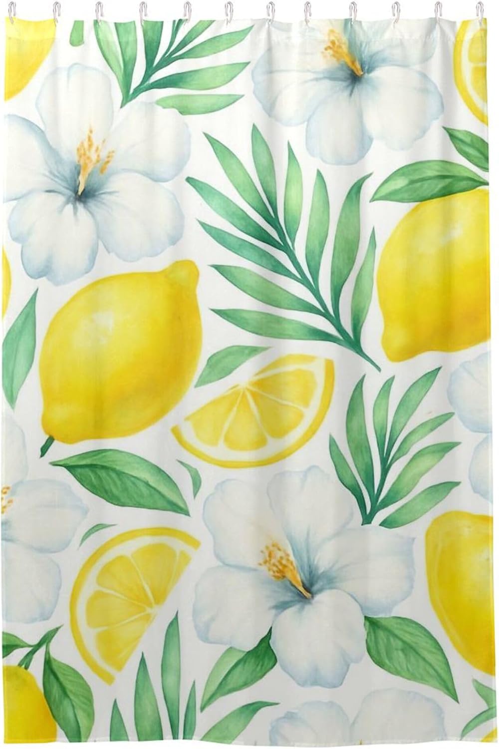 Modern Fabric Shower Curtain for Bathroom Cute Yellow Lemons White Flowers Home Bathroom Decor Lightweight Hotel Bath Tub Curtain, 48" x 72"