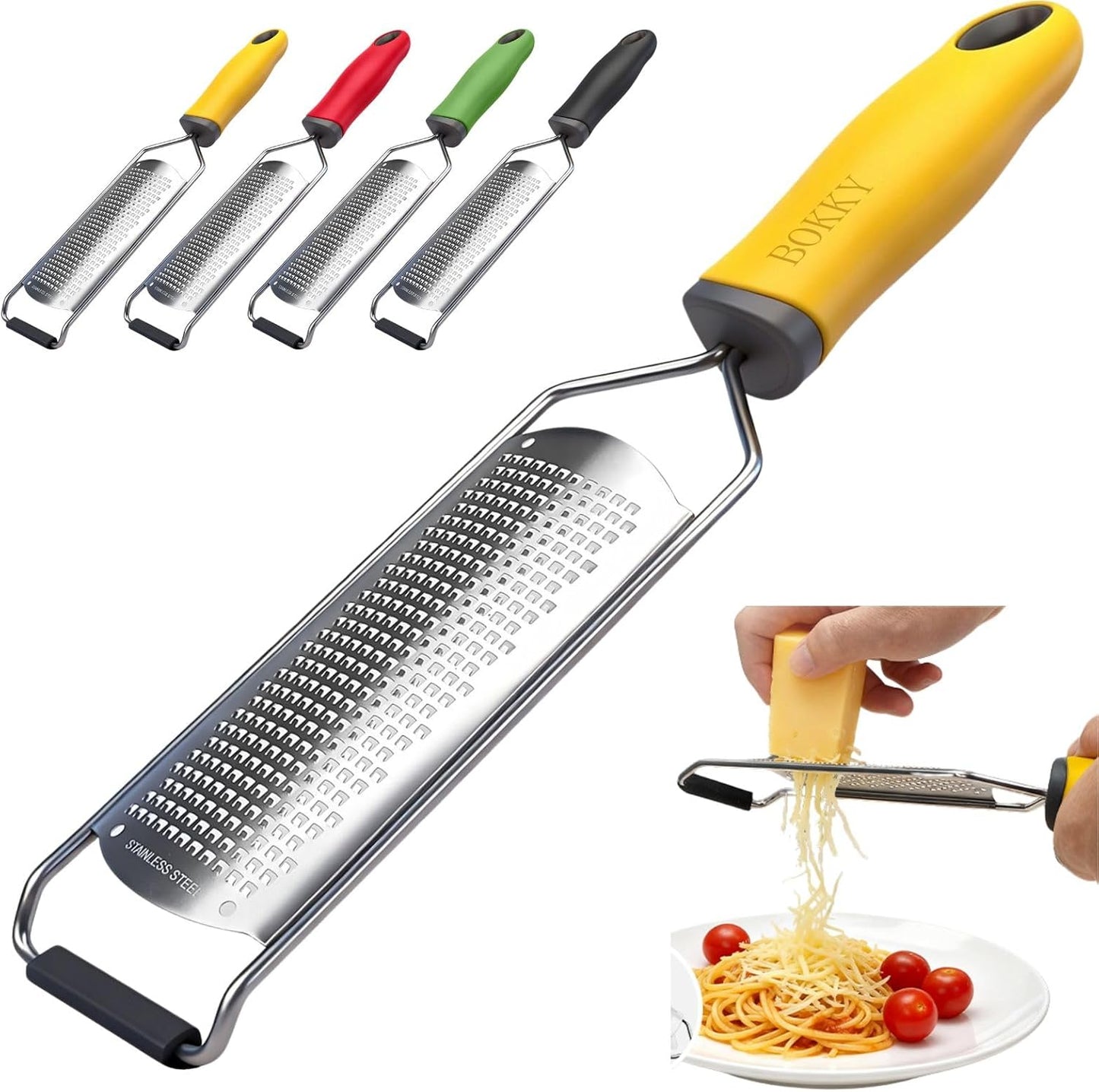 Cheese Grater Handheld & Lemon Zester with Handle, Stainless Steel Citrus Zester for Parmesan Garlic Ginger (Yellow)