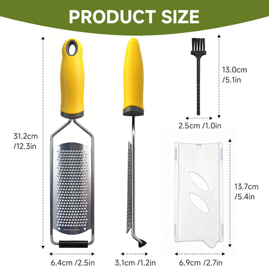 Cheese Grater Handheld & Lemon Zester with Handle, Stainless Steel Citrus Zester for Parmesan Garlic Ginger (Yellow)