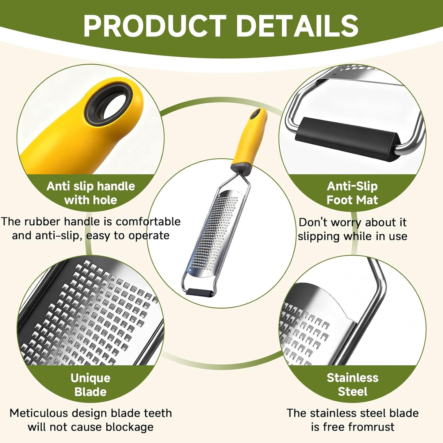 Cheese Grater Handheld & Lemon Zester with Handle, Stainless Steel Citrus Zester for Parmesan Garlic Ginger (Yellow)