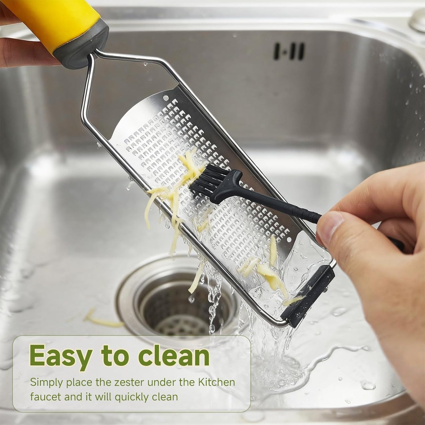 Cheese Grater Handheld & Lemon Zester with Handle, Stainless Steel Citrus Zester for Parmesan Garlic Ginger (Yellow)