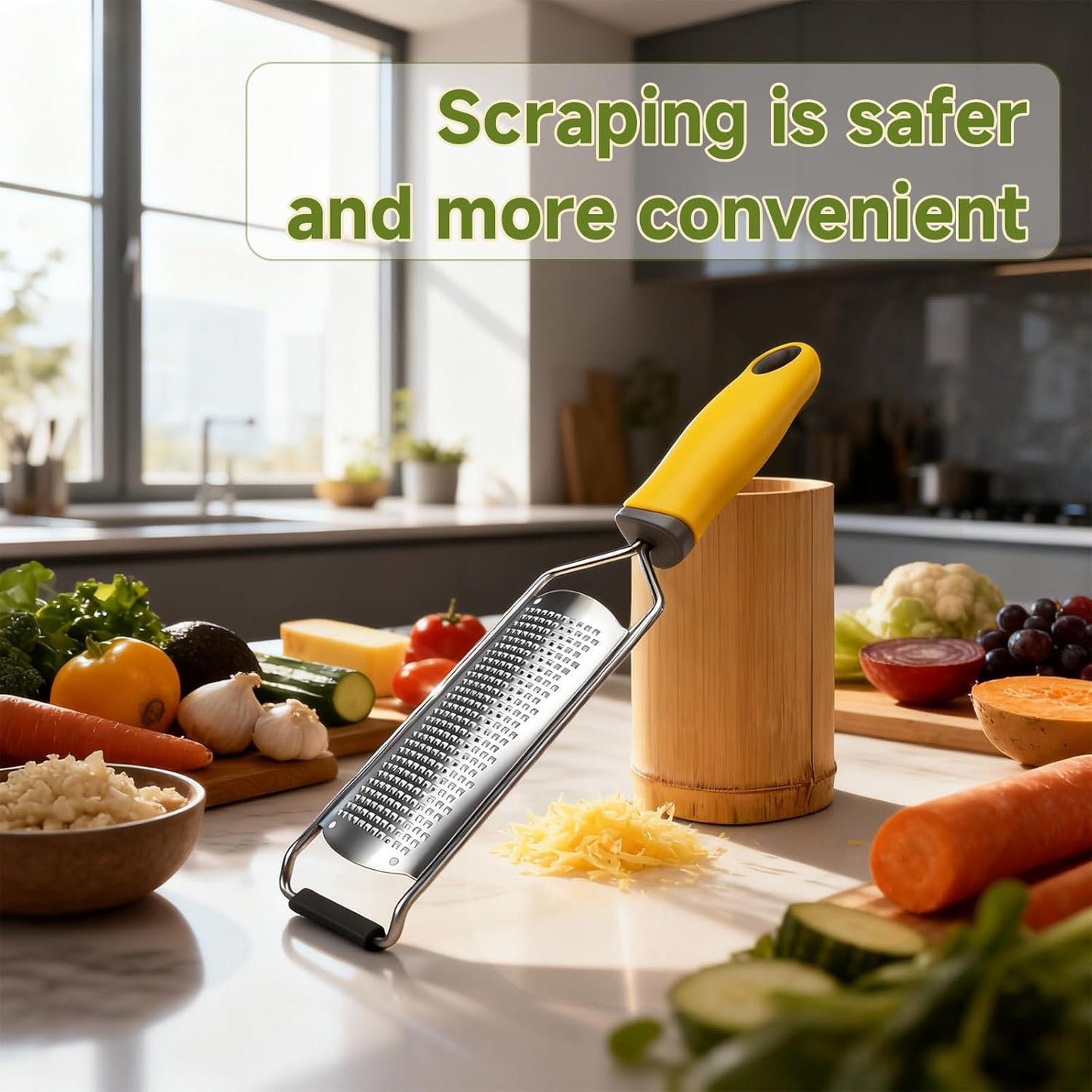 Cheese Grater Handheld & Lemon Zester with Handle, Stainless Steel Citrus Zester for Parmesan Garlic Ginger (Yellow)
