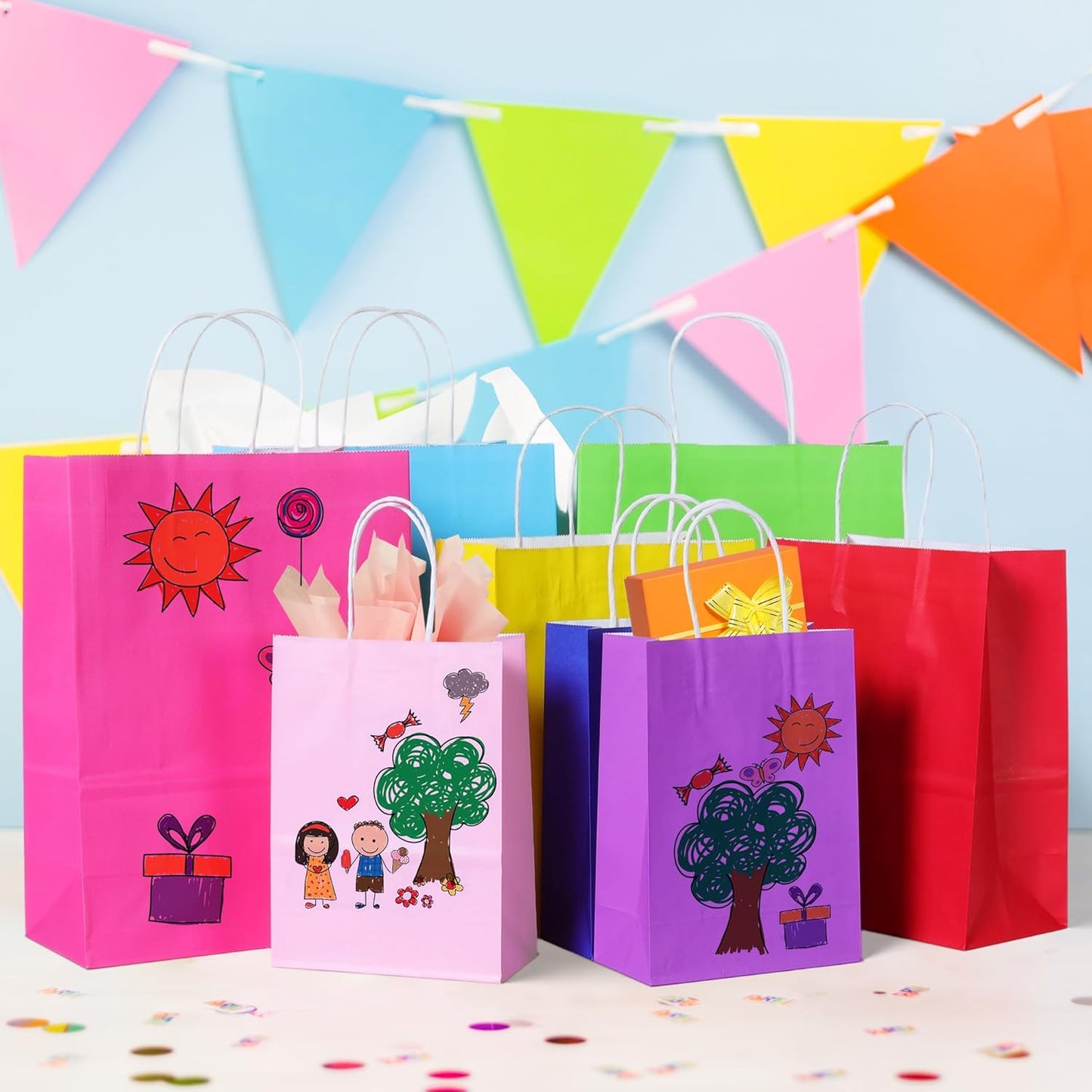 BLEWINDZ 32 Pieces Gift Bags with 32 Tissues, 8 Colors Party Favor Bags with Handles, Rainbow Gift Bag for Wedding, Birthday, Party Supplies and Gifts