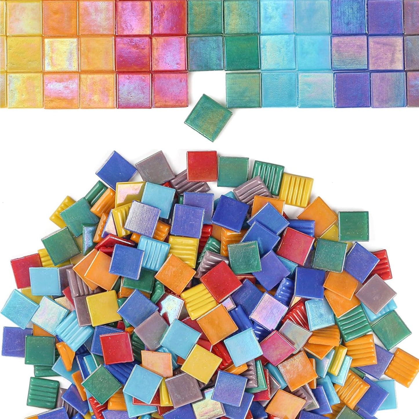 Vitreous Mosaic Tiles for Crafts Bulk, 2.2lb Iridescent Mosaic Glass Tiles for Art Crafts, 3/4 inch Square Mosaic Glass Pieces for Spring & Easter Decorations