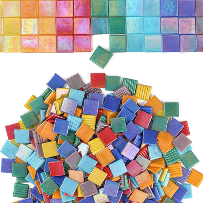 Vitreous Mosaic Tiles for Crafts Bulk, 2.2lb Iridescent Mosaic Glass Tiles for Art Crafts, 3/4 inch Square Mosaic Glass Pieces for Spring & Easter Decorations