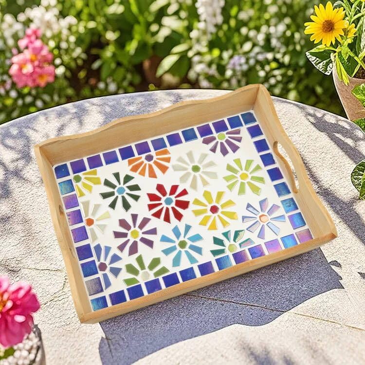 Vitreous Mosaic Tiles for Crafts Bulk, 2.2lb Iridescent Mosaic Glass Tiles for Art Crafts, 3/4 inch Square Mosaic Glass Pieces for Spring & Easter Decorations