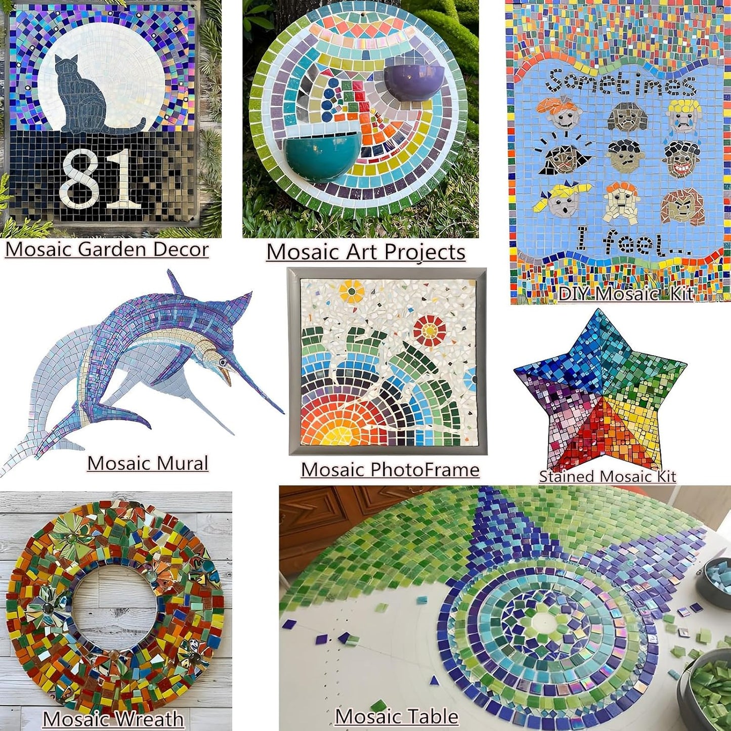 Vitreous Mosaic Tiles for Crafts Bulk, 2.2lb Iridescent Mosaic Glass Tiles for Art Crafts, 3/4 inch Square Mosaic Glass Pieces for Spring & Easter Decorations